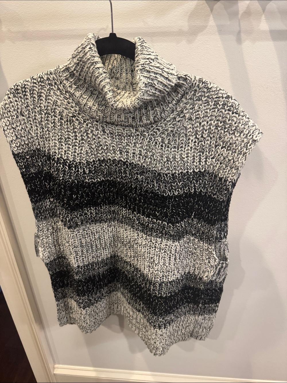 Elan Turtleneck Knit Poncho Sweater Vest - Gray Stripe